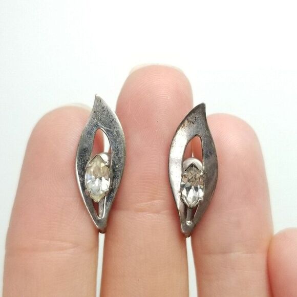 Vintage Van Dell Sterling Silver Rhinestone Clip On Screw Back Earrings, Minimal - Picture 7 of 7